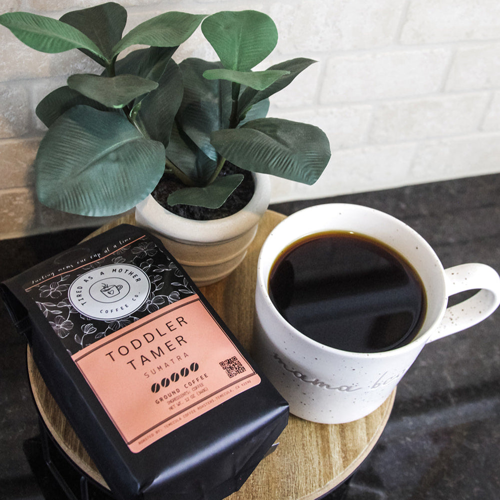 coffee for moms of toddlers, Sumatra coffee blend, bold coffee for moms, specialty medium dark roast, mom life coffee, funny mom coffee names, coffee gift toddler mom